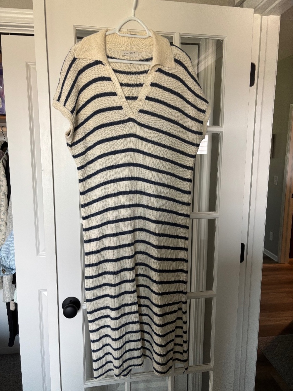 Easy Clothes, maxi navy and ivory knit dress. Size large
